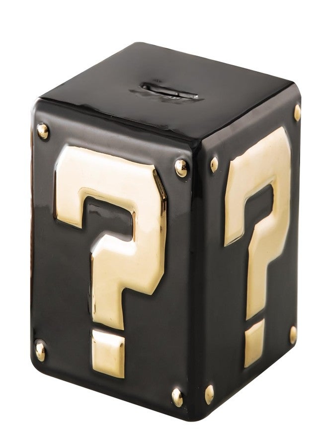 Yundu Ceramic Piggy Bank for Adults & Kids - Square Money Box for Cash Saving, Coin Bank with Golden Question Mark Design for Boys & Girls (Black Color) - Image 1